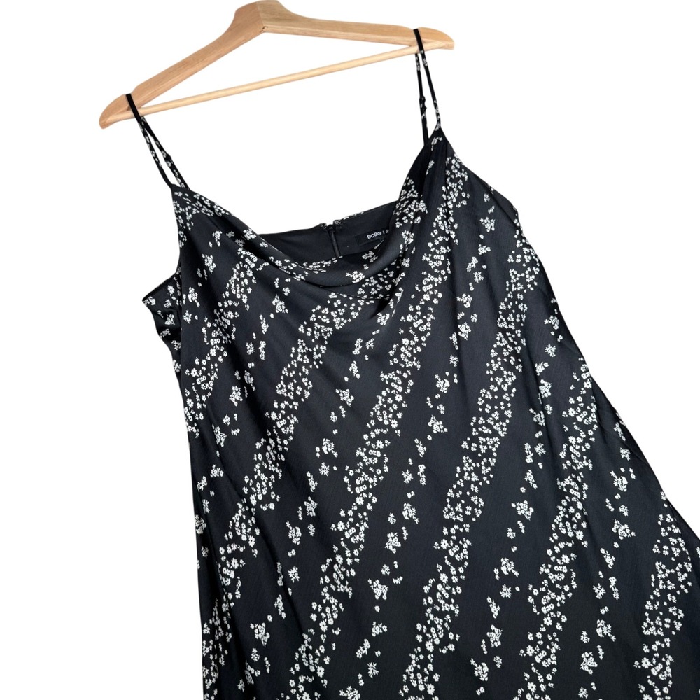 BCBG Paris Black White‎ Floral Print Cowl Neck Slip Midi Dress XL Y2K Inspired